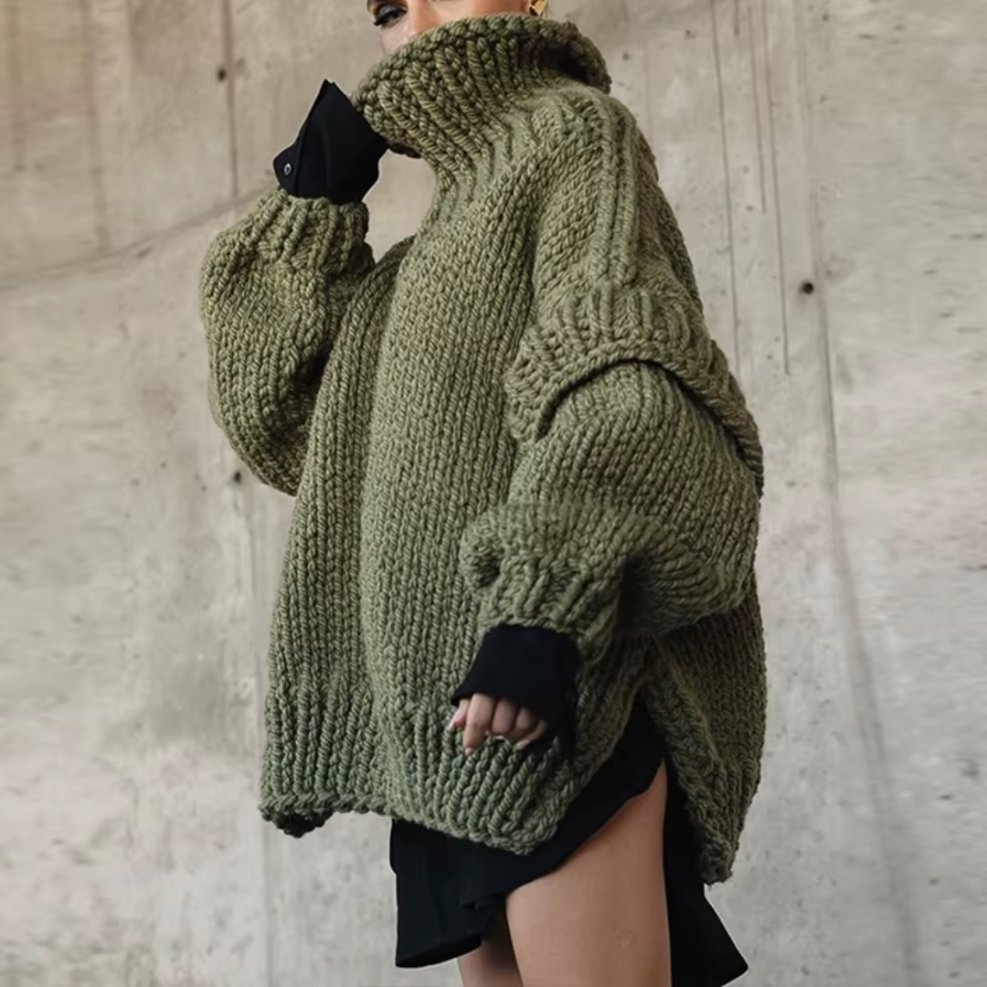 Puffy long turtleneck sweater