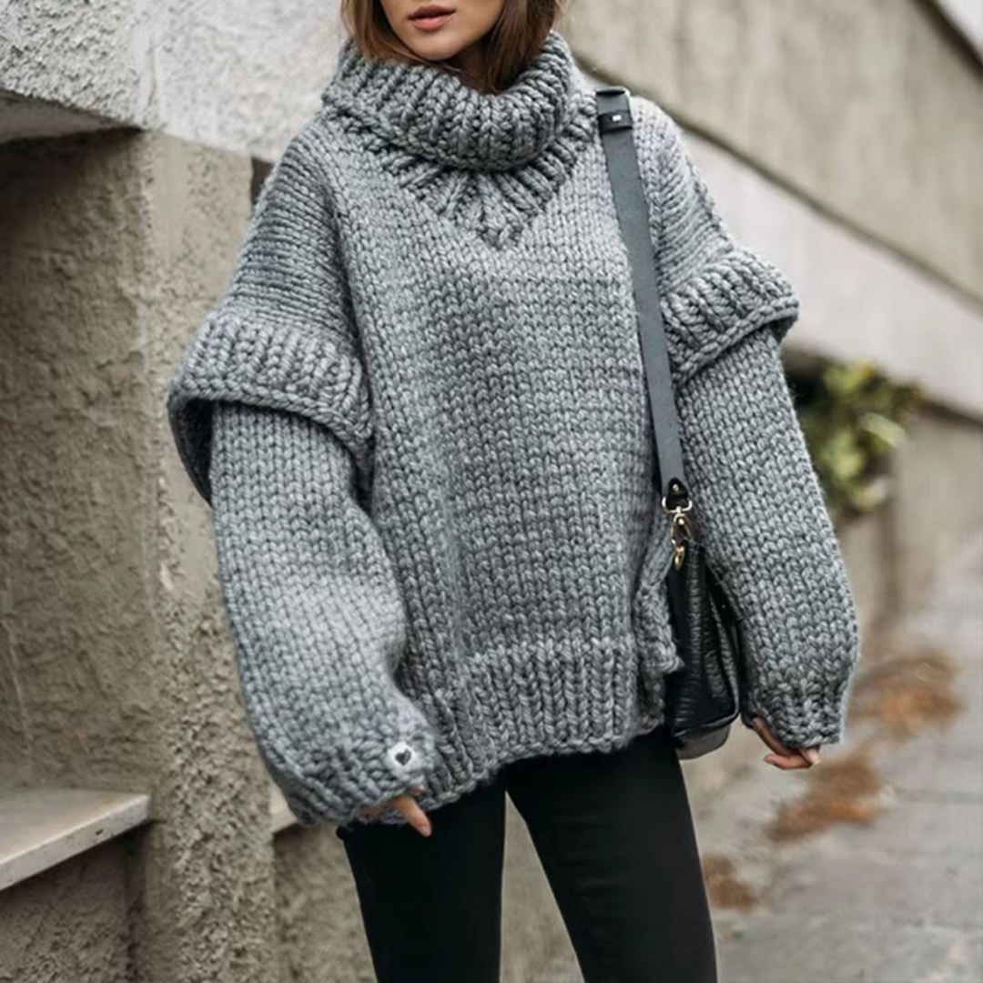 Puffy long turtleneck sweater