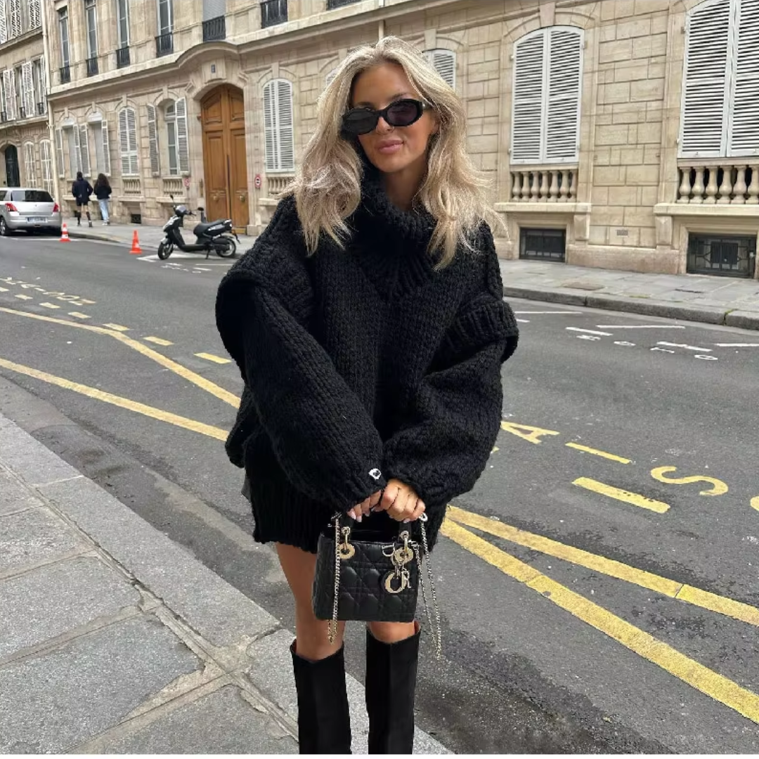 Puffy long turtleneck sweater