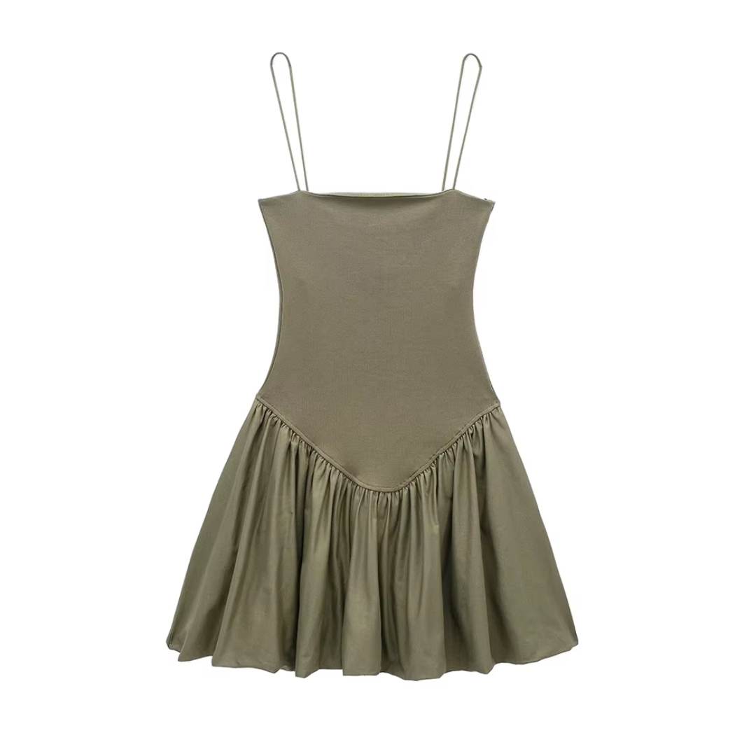 Damenkleid mit Spaghettiträgern & geradem Ausschnitt in khaki