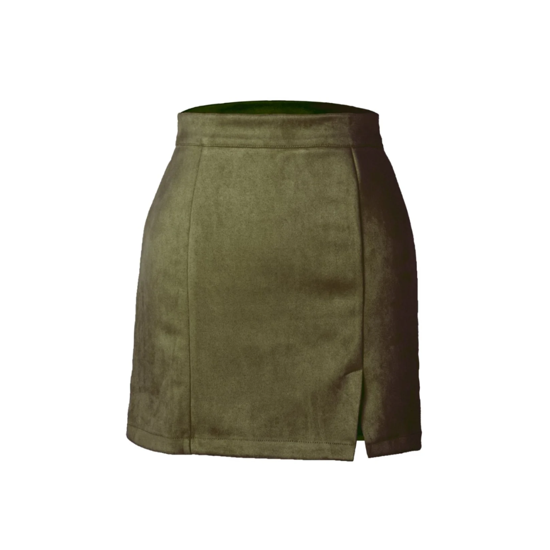 Sexy High Waist Suede Skirt Herbst Winter in Khaki