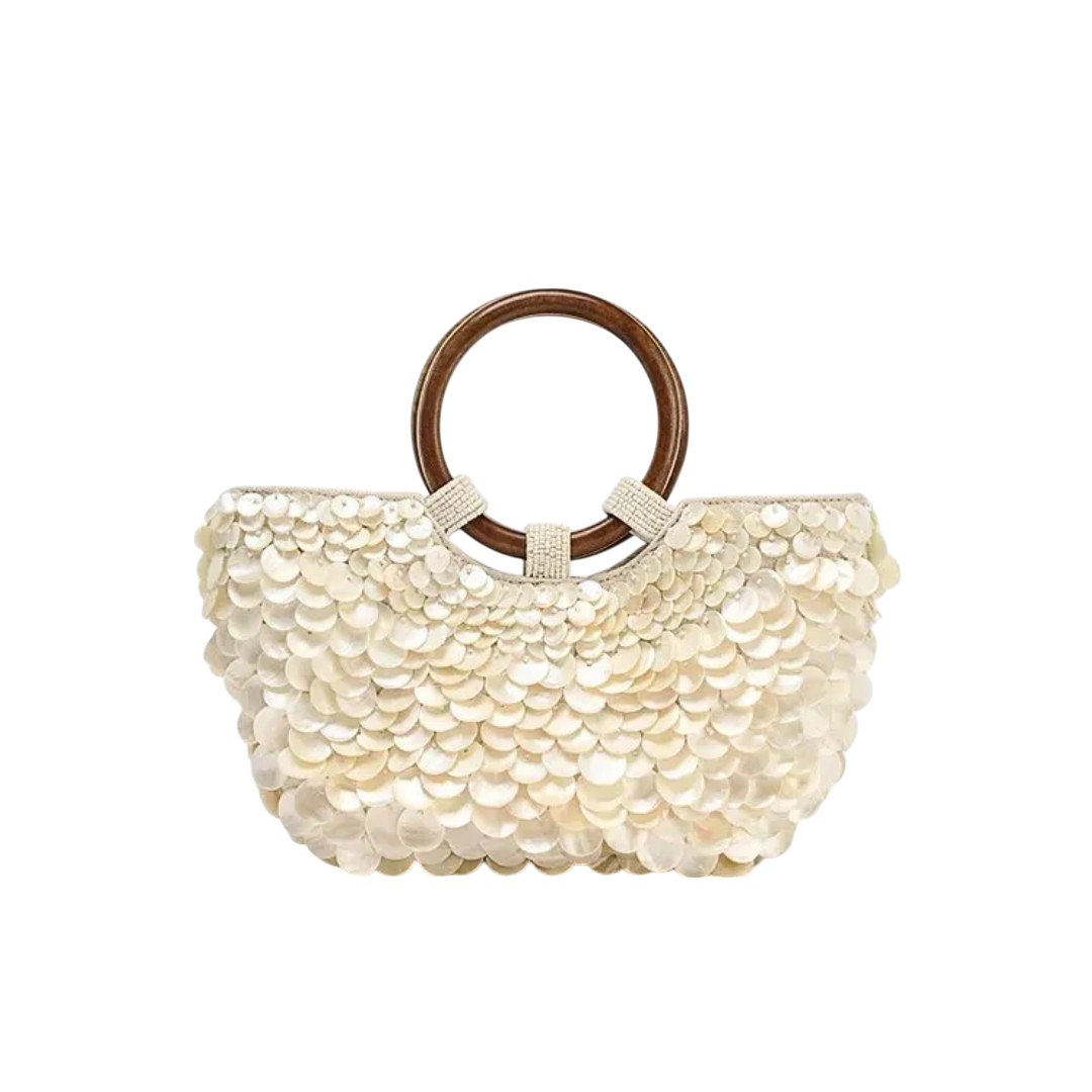Boho Muscheltasche mit Holzgriff