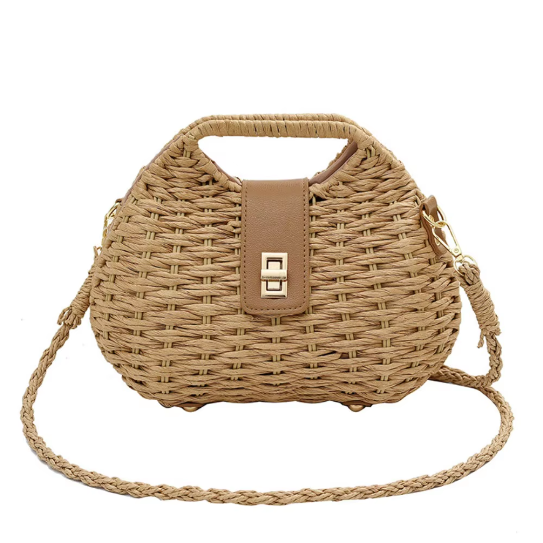 Gewebte Stroh Umhängetasche Damen in beige