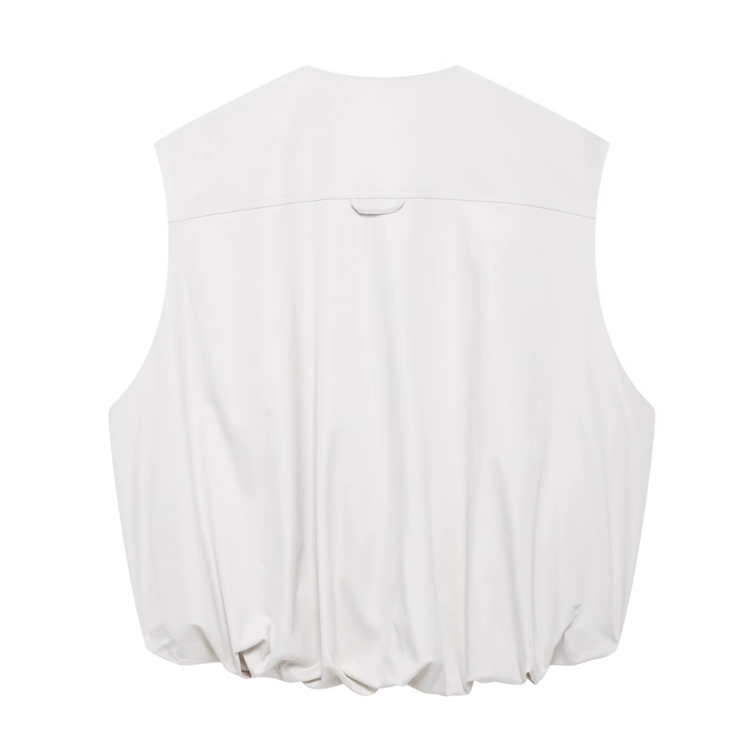 Oversized ärmellose Damen-Weste Rückseite in weiss