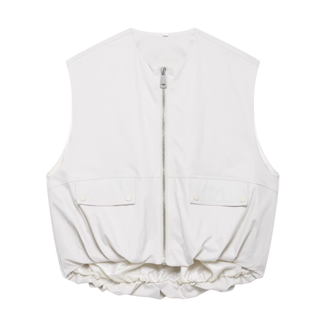 Oversized ärmellose Damen-Weste mit Reißverschluss in weiss