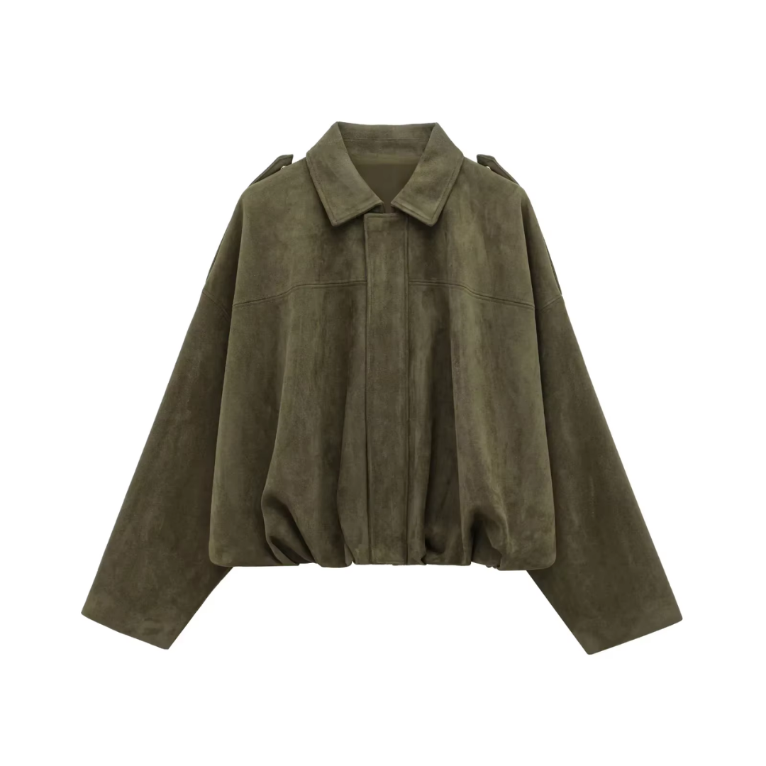 Damenjacke mit Wildleder-Optik & Ballonsaum in Khaki