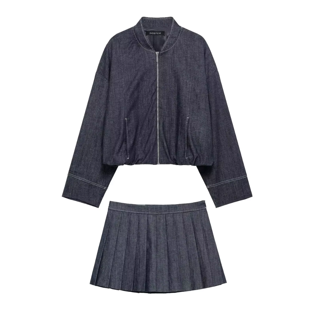 Casual Denim-Set für Damen mit Bomberjacke & Minirock