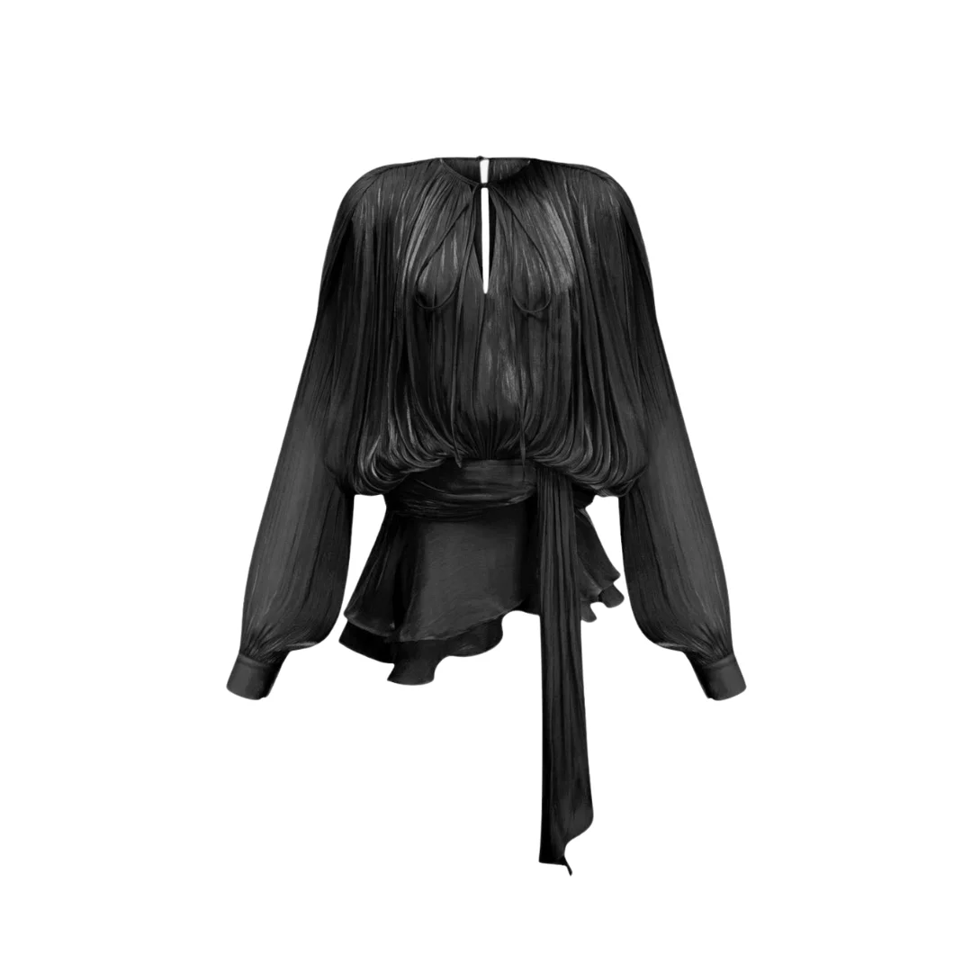 Elegantes tailliertes Kleid mit langen Ärmeln in Schwarz