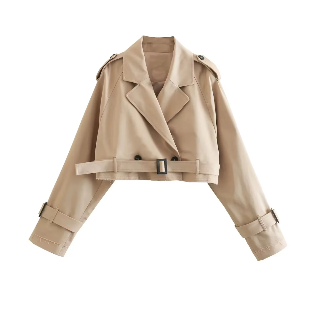 Khaki Crop Trenchcoat für Damen – High-Street-Style