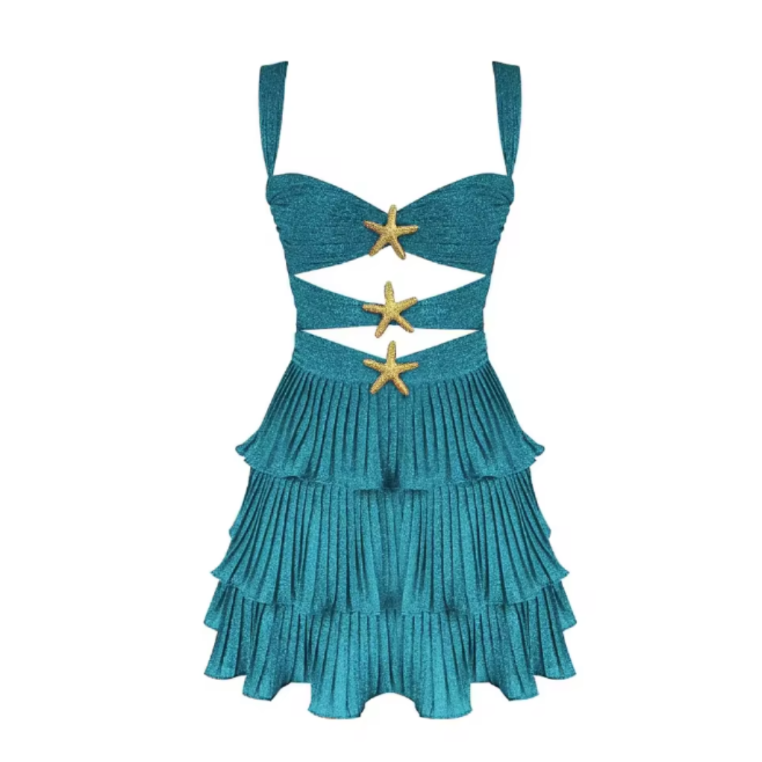 Strandkleid Damen mit Stern-Applikationen in Türkis