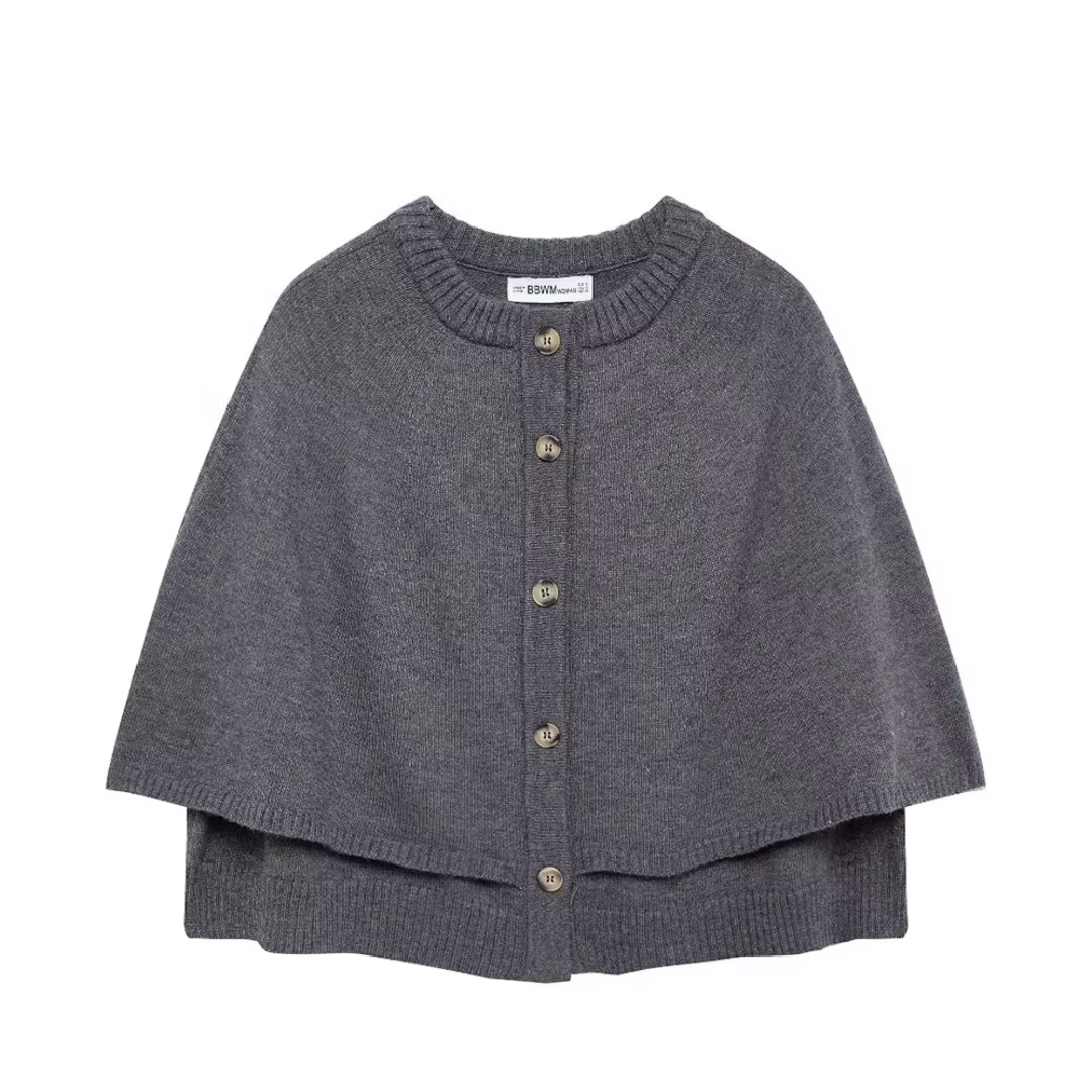 Trendiger High-Street-Poncho in Woll-Strickoptik in grau