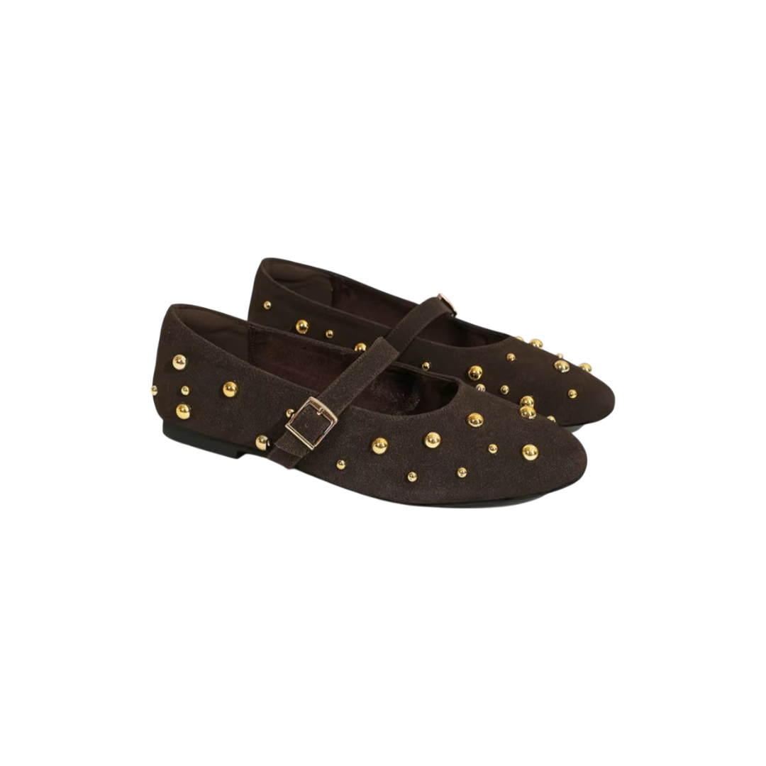 Mary Jane Ballerinas mit Nieten in Braun