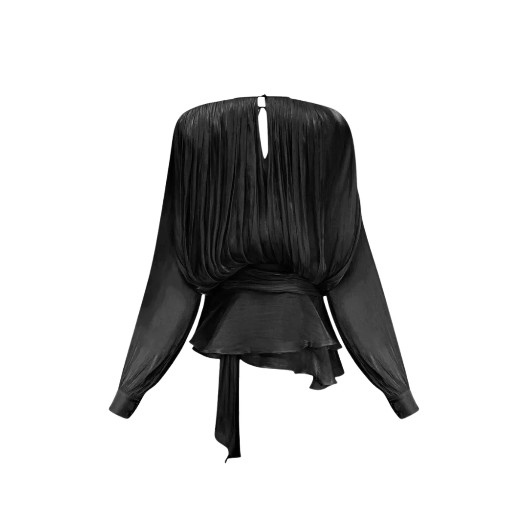 Elegantes tailliertes Kleid mit langen Ärmeln in Schwarz - Rückseite