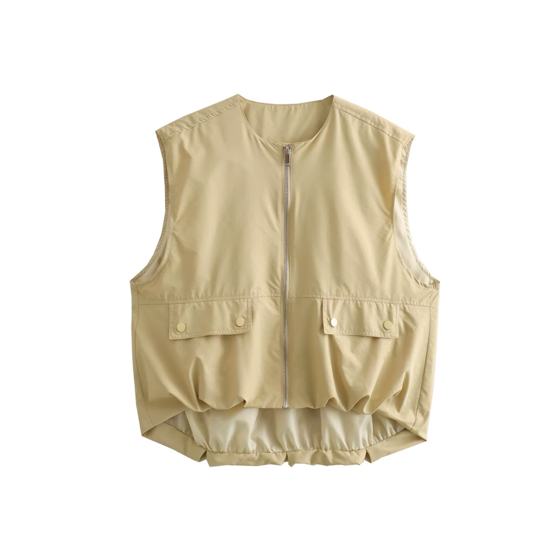 Bequeme Damen-Weste mit Reißverschluss & Zierfalten in hellgelb/butteryellow