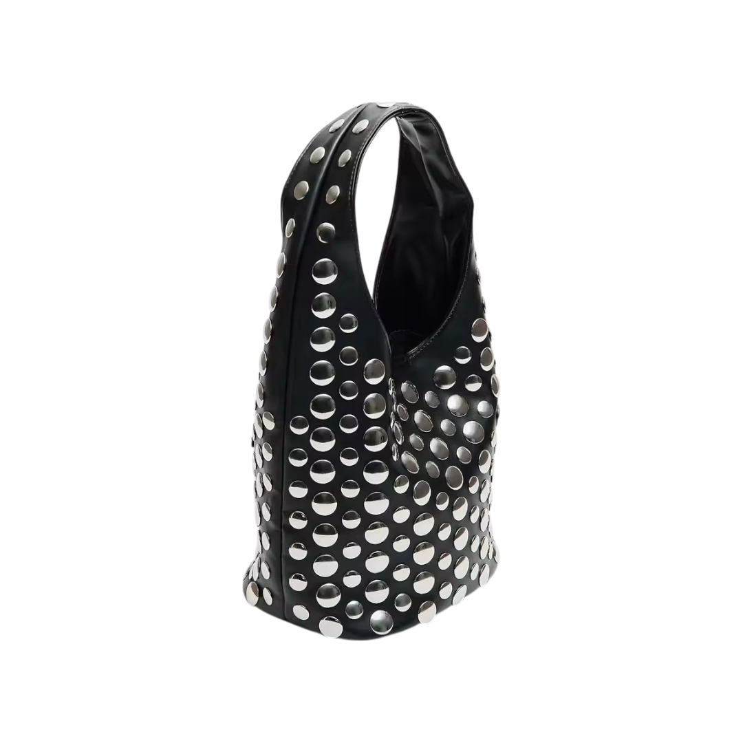 Trendige runde Damen Schultertasche mit Nieten