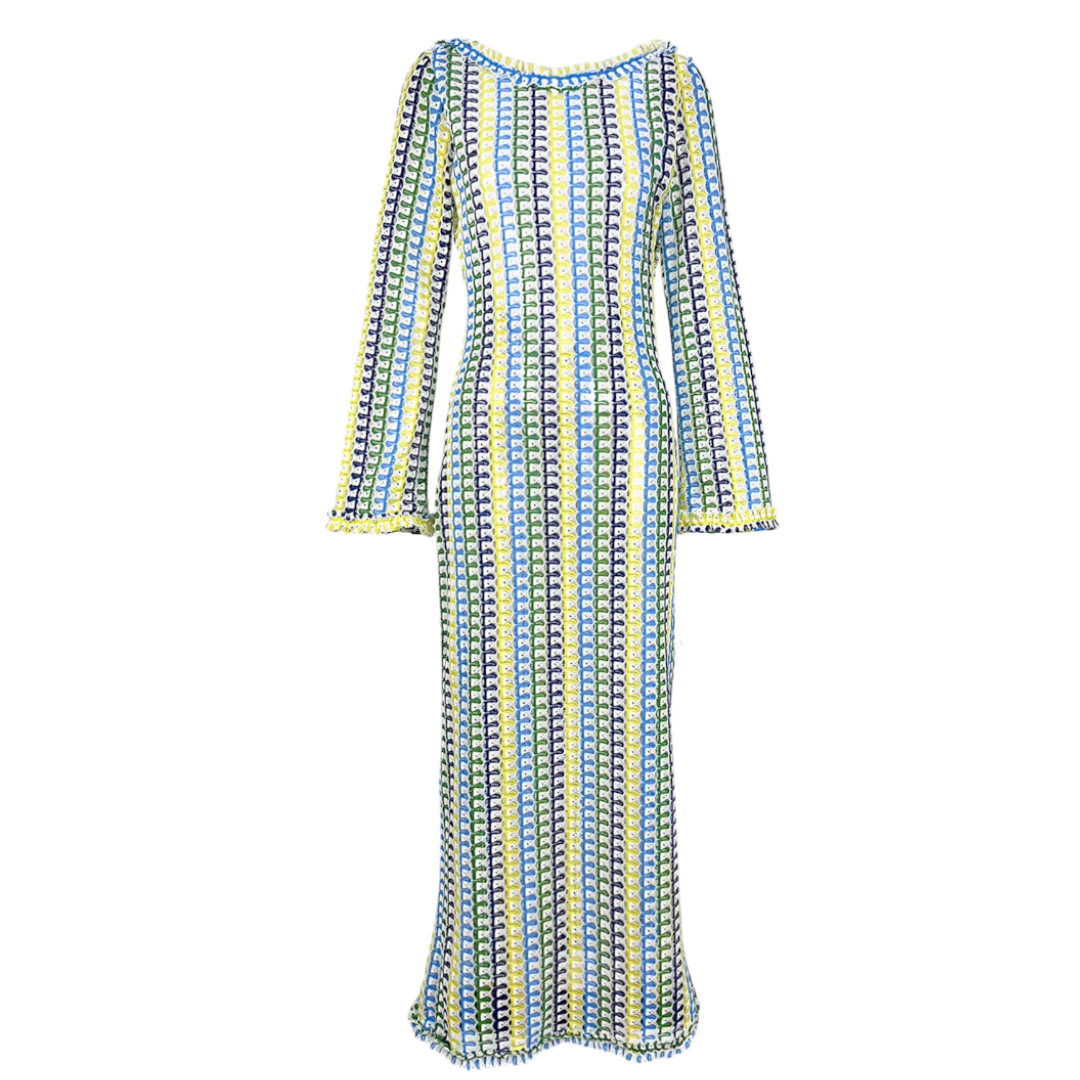 Strandkleid mit ausgestellten Ärmeln in grün/blau