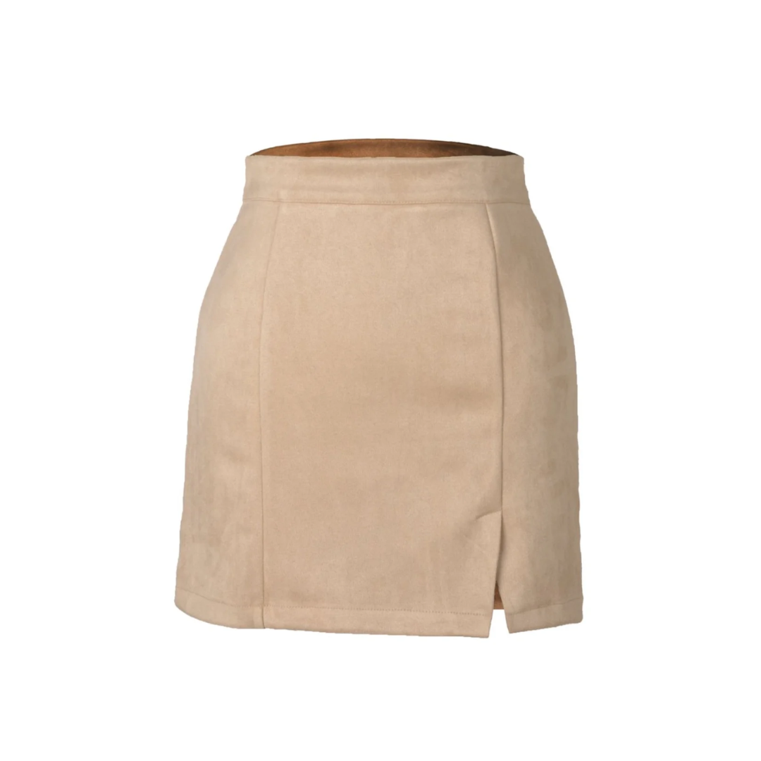 Damen A-Linien Rock aus Wildlederimitat in beige