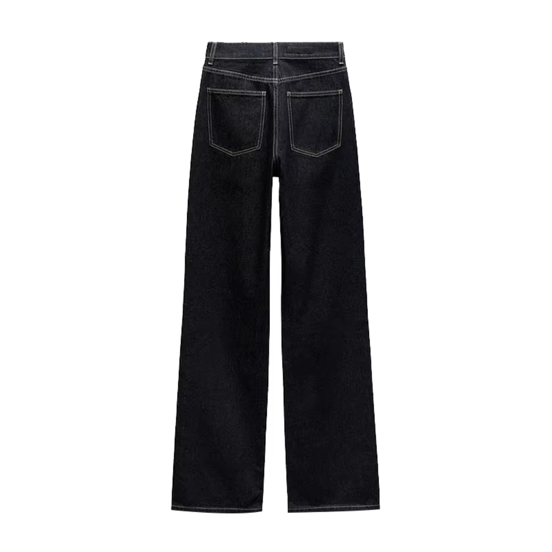 Dunkelblaues Denim-Set mit weiter Hose und Jacke