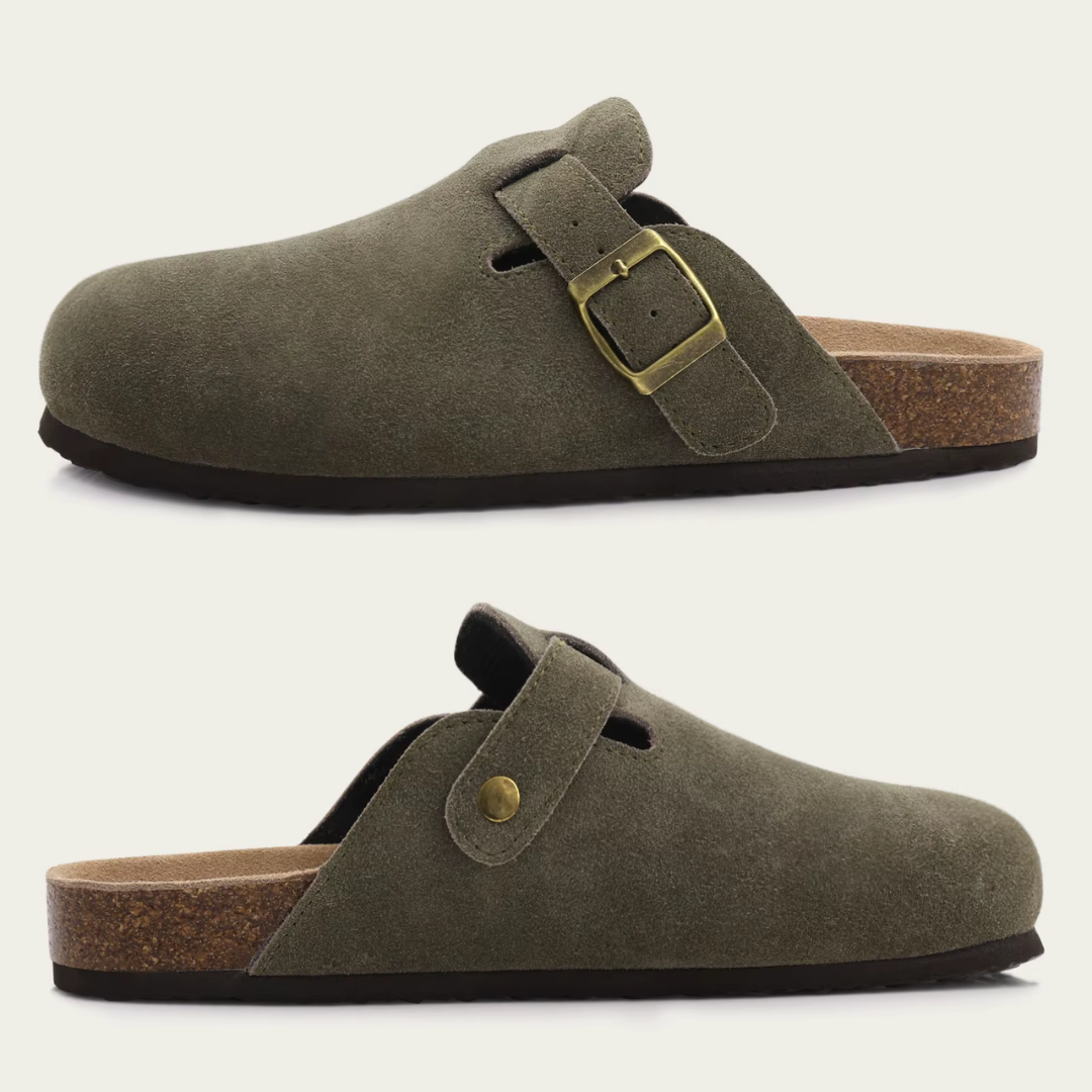 Trendige Wildlederclogs Damen, Slip-On Design in khaki