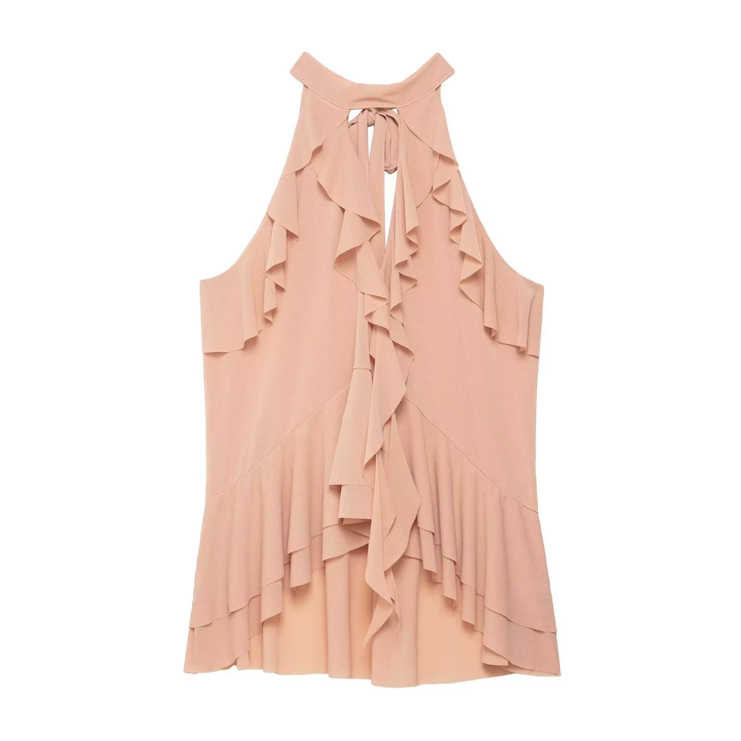 Boho Top mit Raffungen für Frauen in lachsfarbe