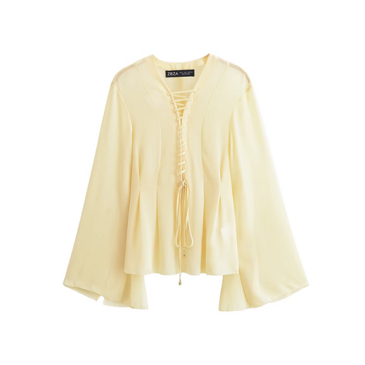 Gelbe Damenbluse mit Schnürrung im Boho-Stil
