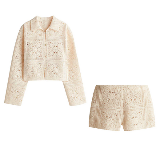 Boho Strickset Damen 2025 mit Jacke und Shorts