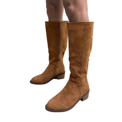 Edle Wildlederoptik Damenstiefel in braun