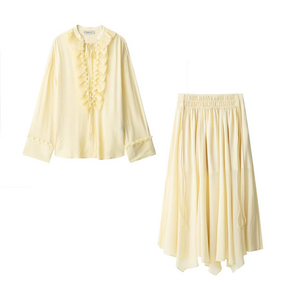 Sommerlicher Zweiteiler Bluse und Rock gelb
