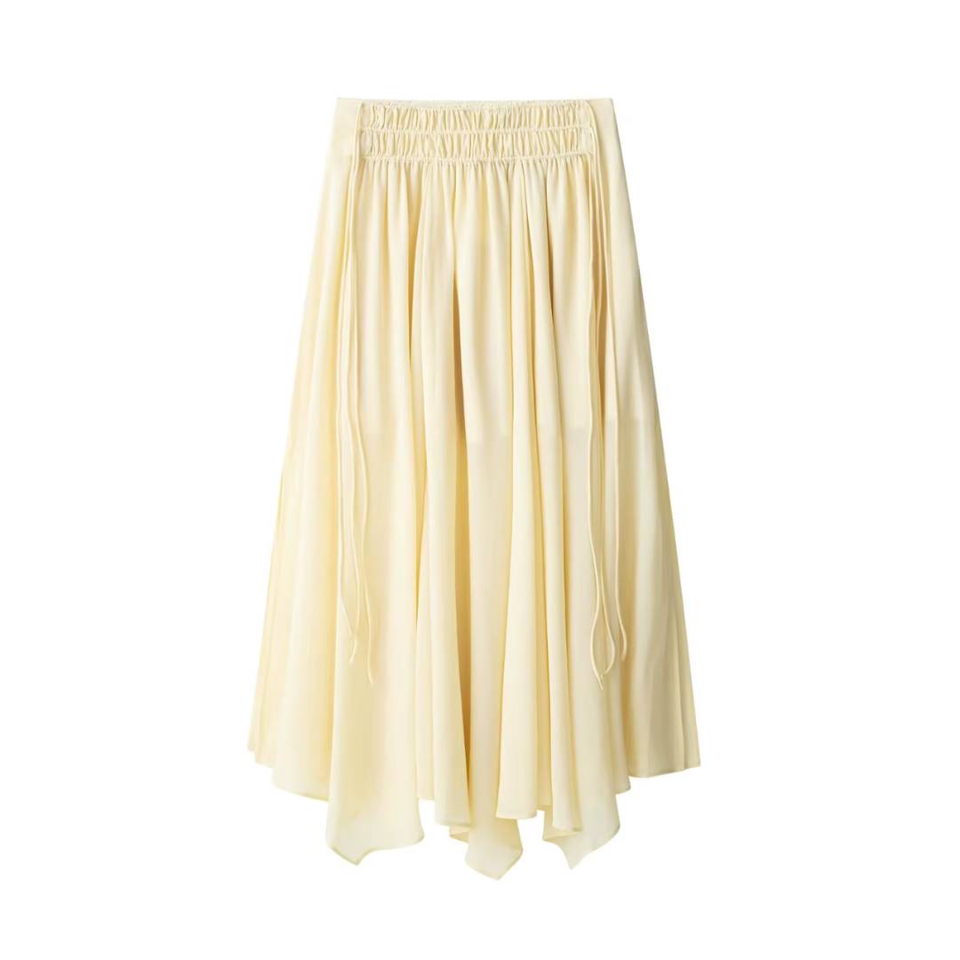 Knielanger boho Rock mit Raffung und Zipper in buttergelb 