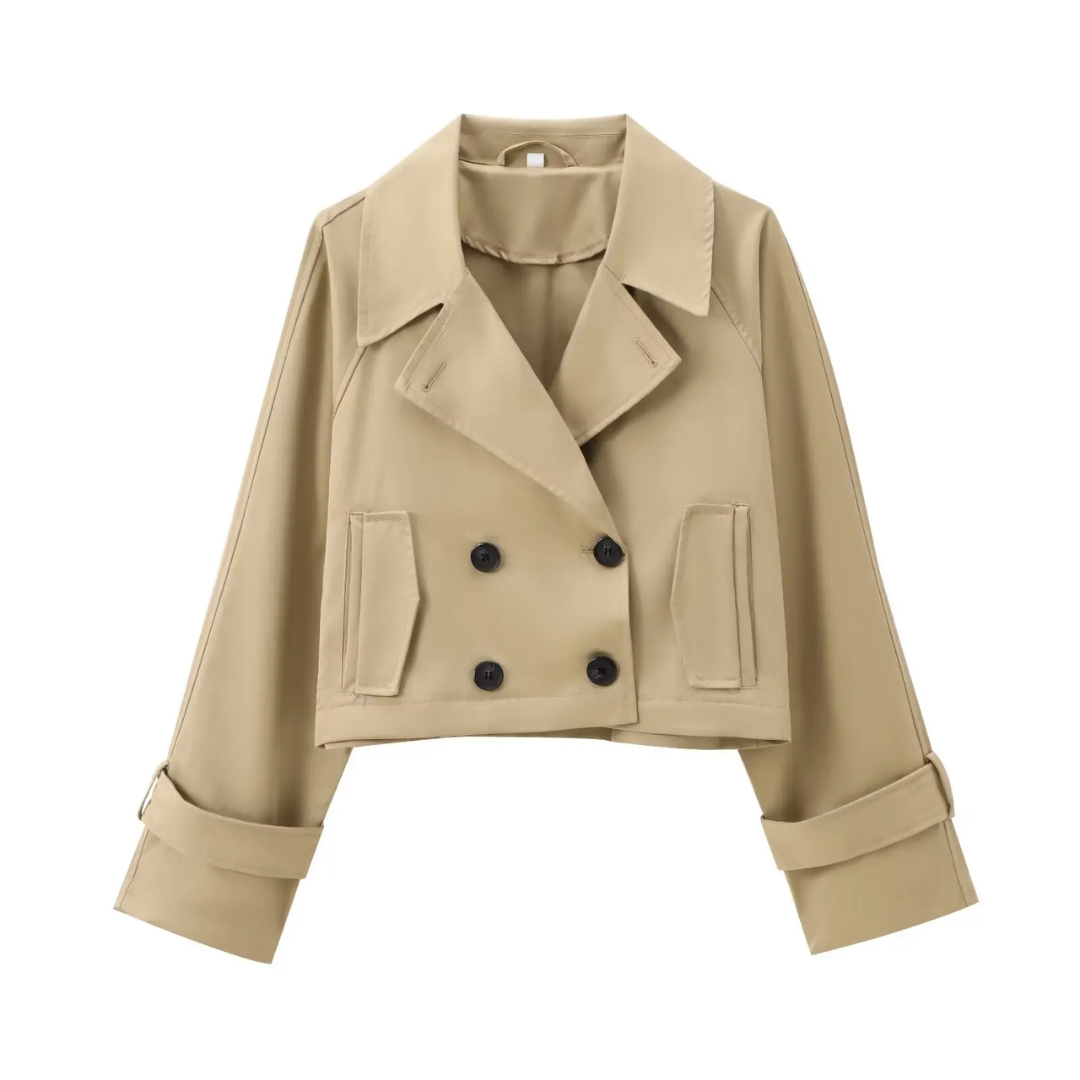 Eleganter Damen Trenchcoat kurz dunkel beige