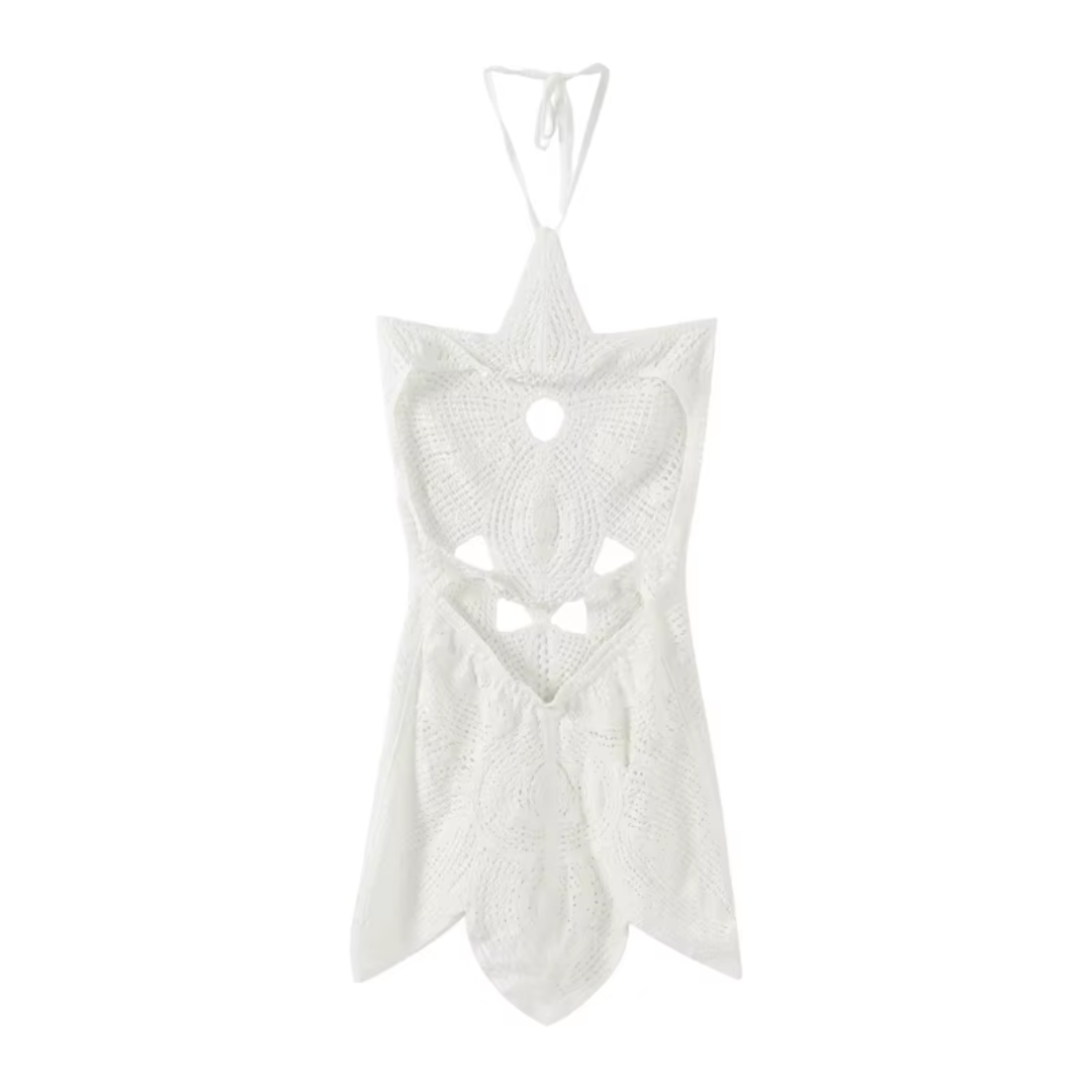 Häkelkleid mit Nackenbindung Boho