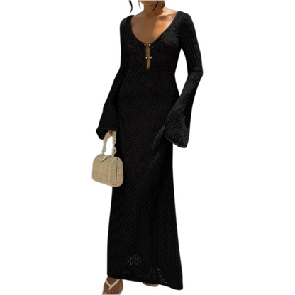 Langärmliges Strickkleid Damen in schwarz