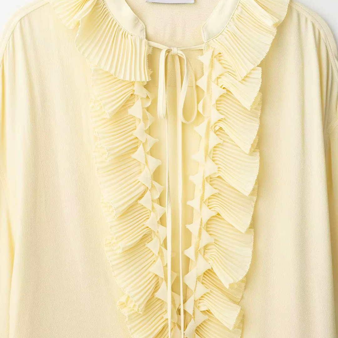 Boho Bluse mit Raffung in blassgelb 